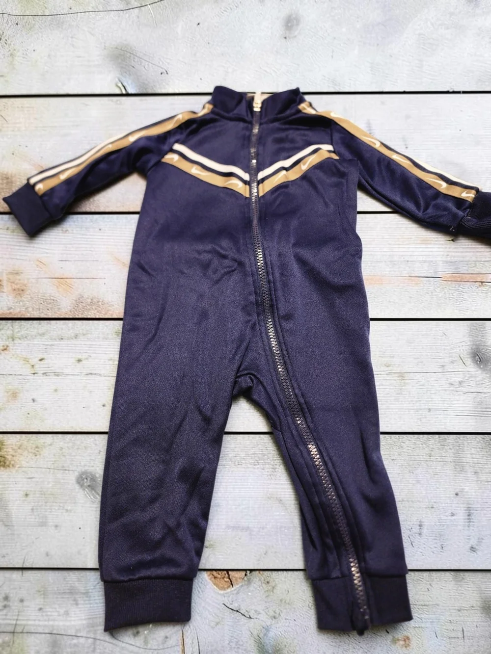 Nike Baby Full Zip Track Jumpsuit 12M Navy Gold